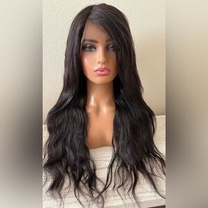 Long Wavy human hair, dark natural brown human hair, 26 inch Wig 13 x 4 part